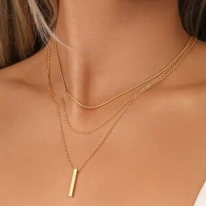 Vintage Multilayer Geometric Strip Necklace in Stainless Steel 18k Gold plated